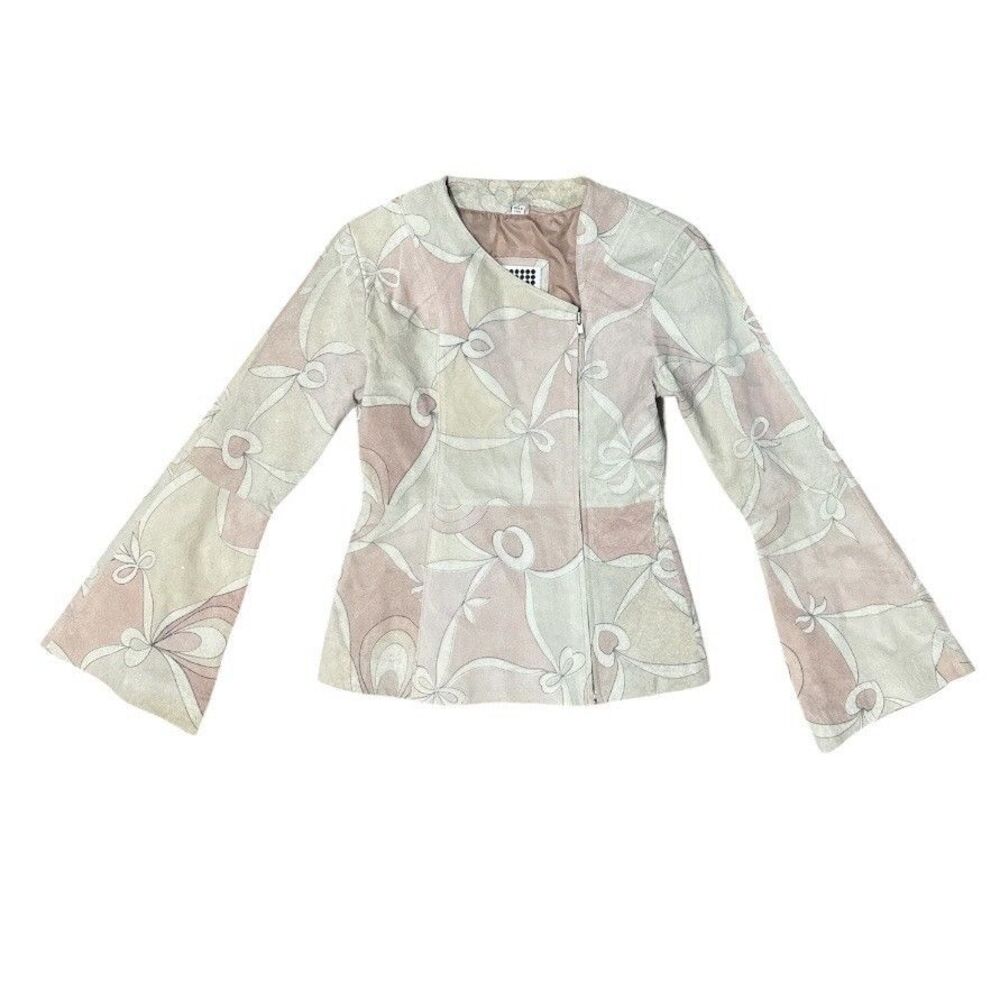 Vintage Y2K Lucid Ltd Leather Jacket Pastel Abstract Bell Sleeve Boho Mod Sz S